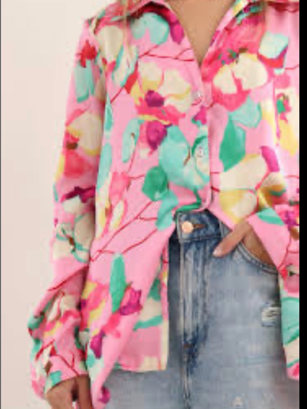 Zara Pink Floral Satin Button-Down Shirt